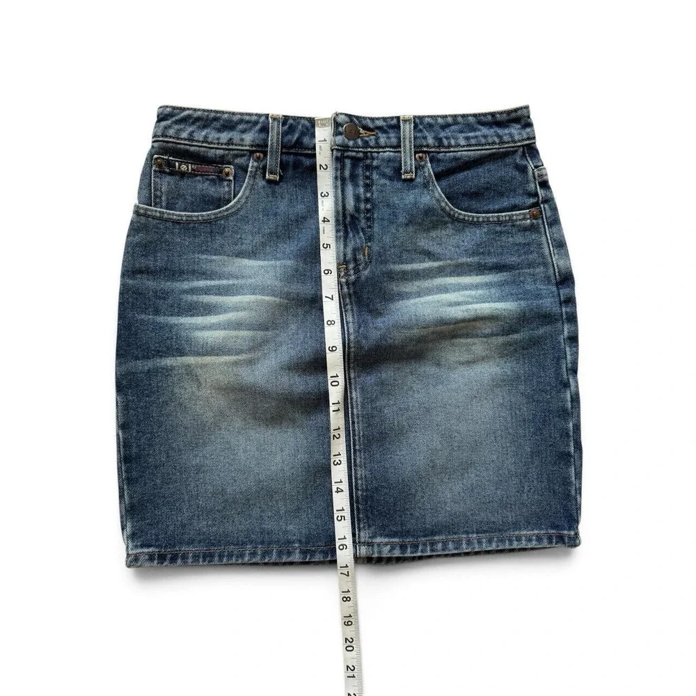 Lei Womens Medium Wash Denim Mini Skirt Y2K McBling Size 3 Pencil Skirt